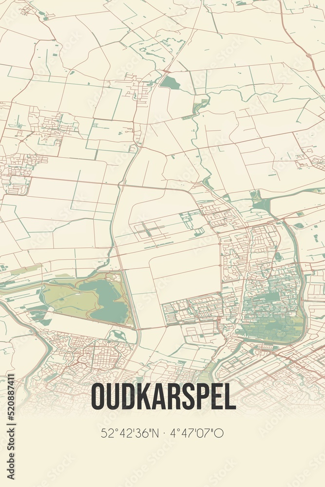 Retro Dutch city map of Oudkarspel located in Noord-Holland. Vintage street map.