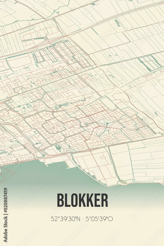 Retro Dutch city map of Blokker located in Noord-Holland. Vintage street map. Retro Dutch city map of Blokker located in Noord-Holland. Vintage street map.