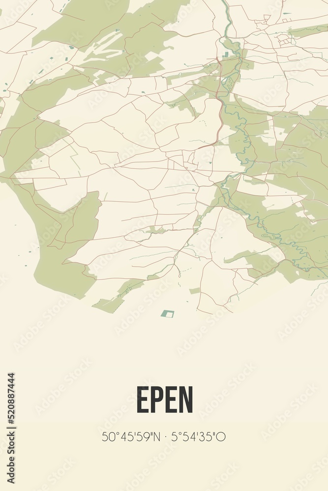 Obraz premium Retro Dutch city map of Epen located in Limburg. Vintage street map.