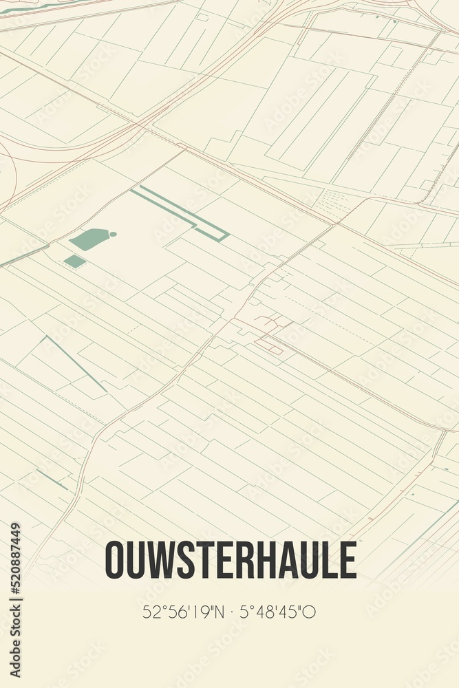 Retro Dutch city map of Ouwsterhaule located in Fryslan. Vintage street map. Retro Dutch city map of Ouwsterhaule located in Fryslan. Vintage street map.