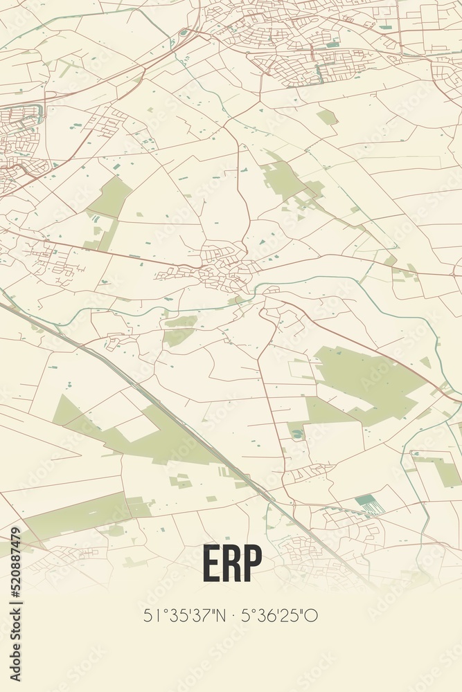 Retro Dutch city map of Erp located in Noord-Brabant. Vintage street map.
