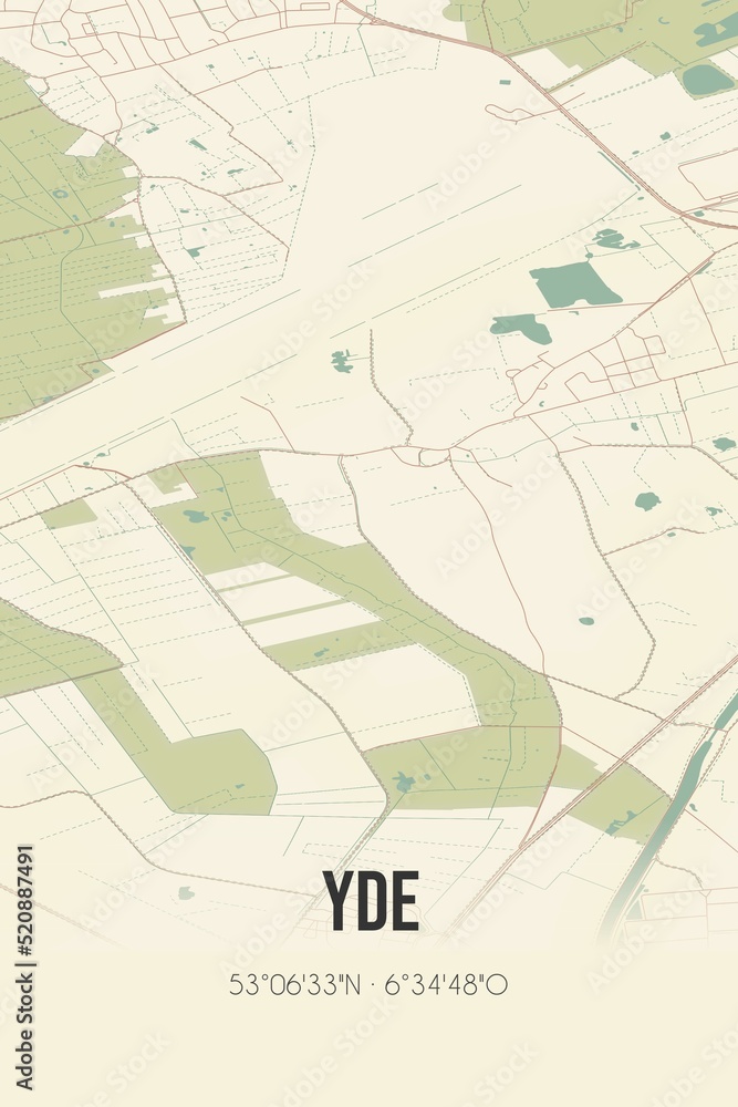 Obraz premium Retro Dutch city map of Yde located in Drenthe. Vintage street map.