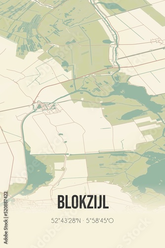 Retro Dutch city map of Blokzijl located in Overijssel. Vintage street map.