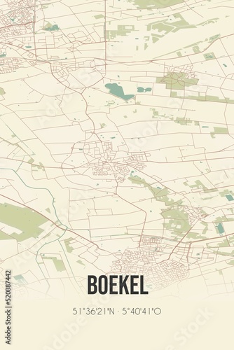 Retro Dutch city map of Boekel located in Noord-Brabant. Vintage street map.