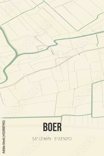 Retro Dutch city map of Boer located in Fryslan. Vintage street map. photo