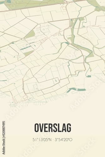 Retro Dutch city map of Overslag located in Zeeland. Vintage street map.