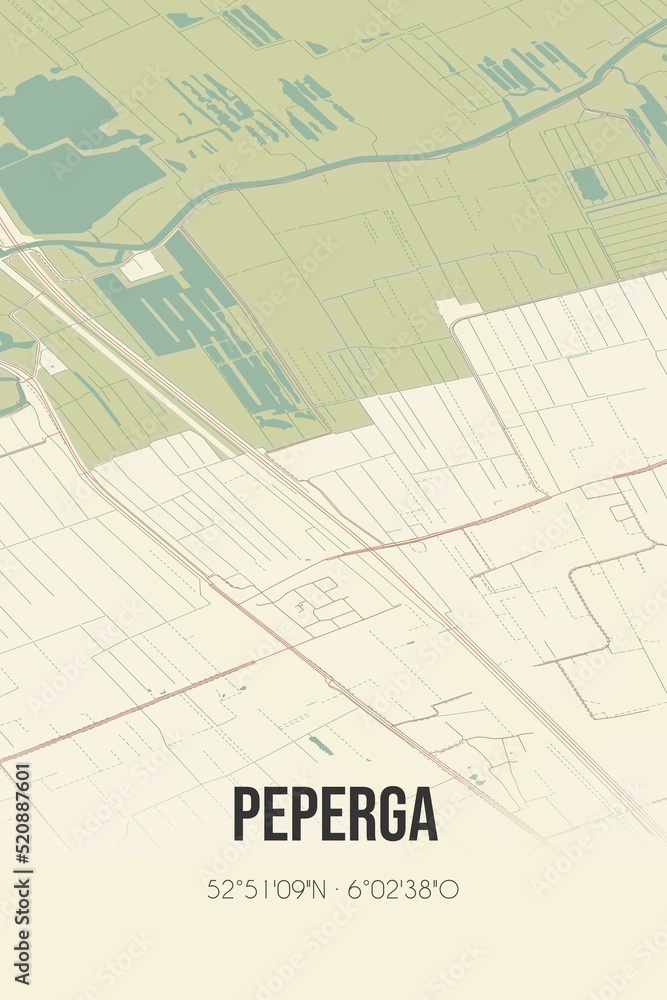 Retro Dutch city map of Peperga located in Fryslan. Vintage street map. Retro Dutch city map of Peperga located in Fryslan. Vintage street map.