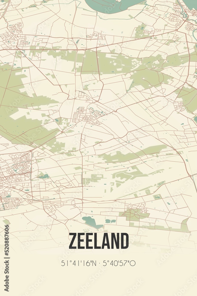 Retro Dutch city map of Zeeland located in Noord-Brabant. Vintage street map.