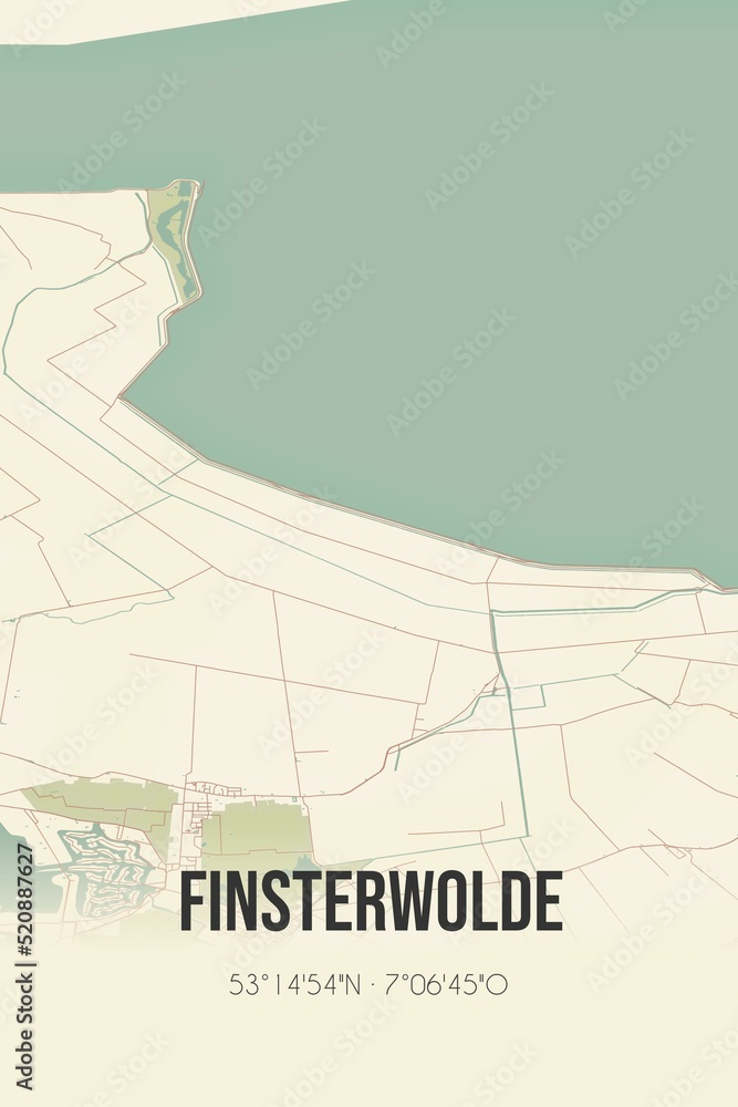 Fototapeta premium Retro Dutch city map of Finsterwolde located in Groningen. Vintage street map.
