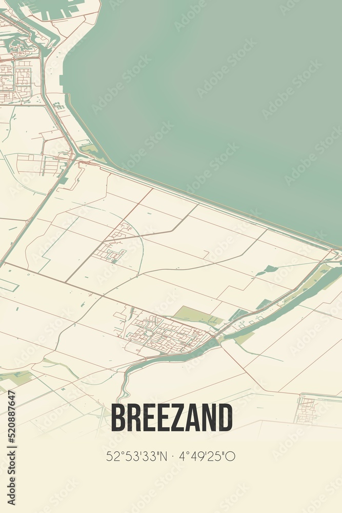 Retro Dutch city map of Breezand located in Noord-Holland. Vintage street map. Retro Dutch city map of Breezand located in Noord-Holland. Vintage street map.