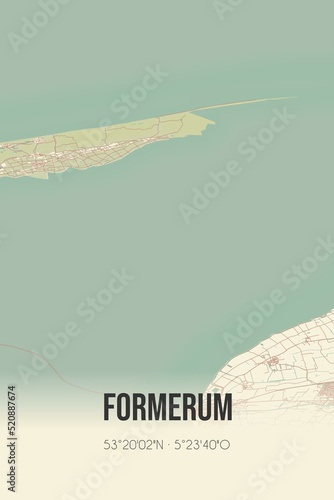 Retro Dutch city map of Formerum located in Fryslan. Vintage street map. photo