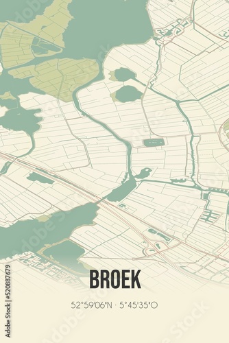 Wallpaper Mural Retro Dutch city map of Broek located in Fryslan. Vintage street map. Torontodigital.ca