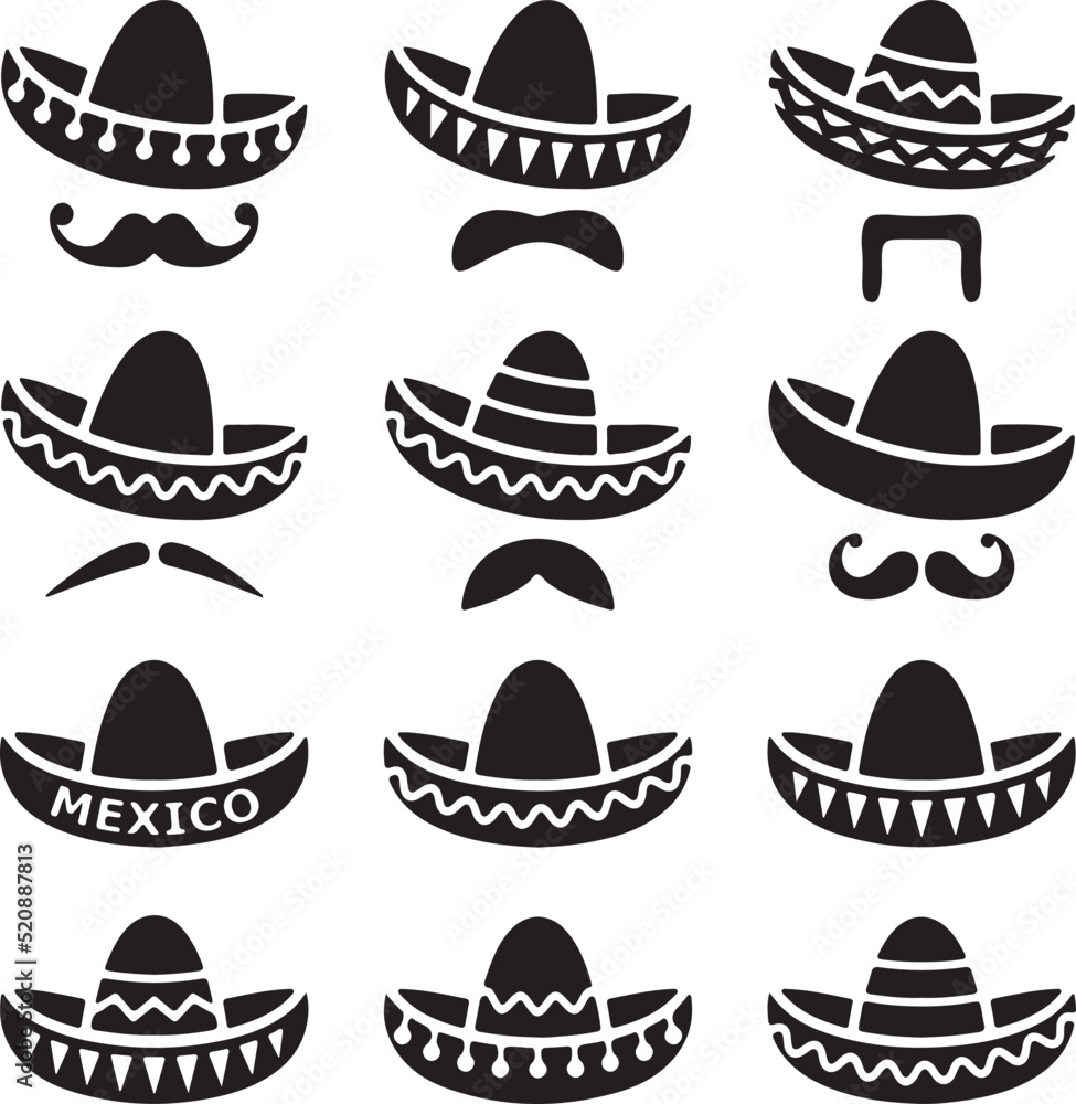 Diferentes tipos de sombrero, Sombreros silueta, Sombrero mexicano,  diferentes sombreros, sombreros y bigote, dibujo de sombrero, sombreros en  diferentes posiciones, silueta de sombreros vector de Stock | Adobe Stock