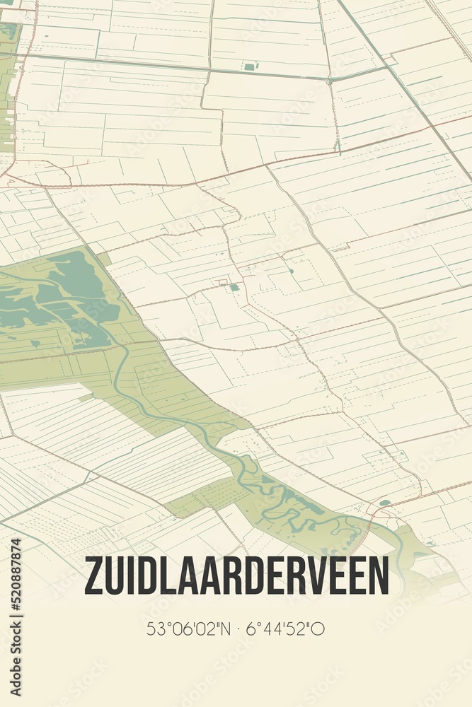 Obraz premium Retro Dutch city map of Zuidlaarderveen located in Drenthe. Vintage street map.