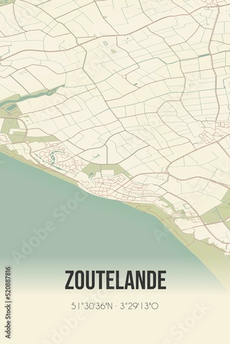 Retro Dutch city map of Zoutelande located in Zeeland. Vintage street map. photo