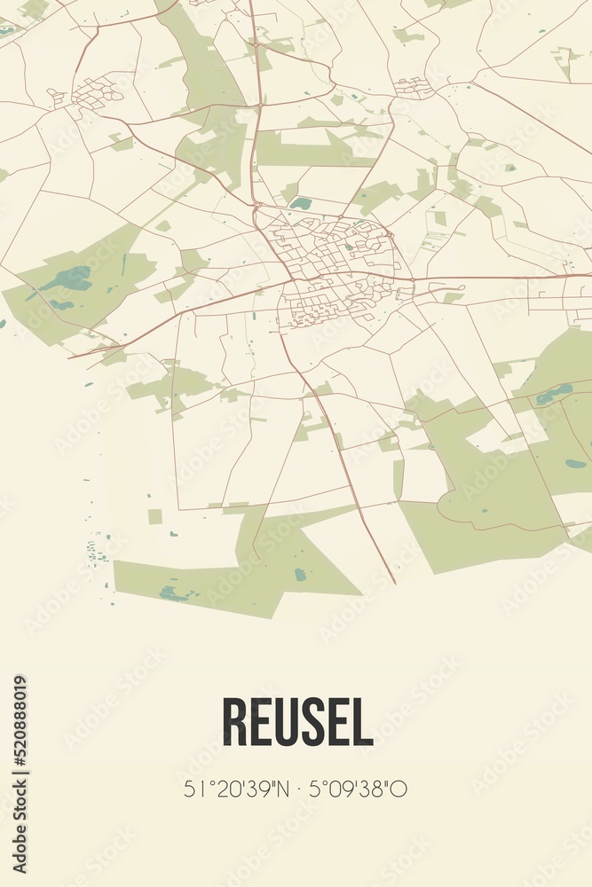 Retro Dutch city map of Reusel located in Noord-Brabant. Vintage street map. Retro Dutch city map of Reusel located in Noord-Brabant. Vintage street map.