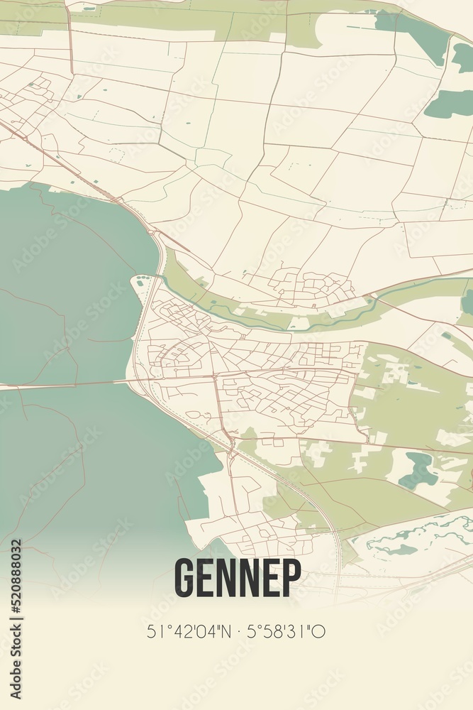Obraz premium Retro Dutch city map of Gennep located in Limburg. Vintage street map.