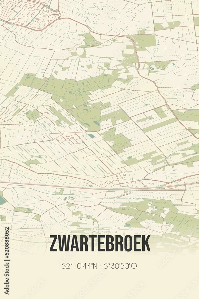 Retro Dutch city map of Zwartebroek located in Gelderland. Vintage street map. Retro Dutch city map of Zwartebroek located in Gelderland. Vintage street map.