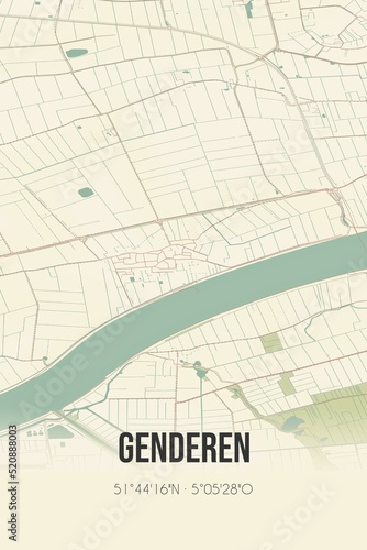 Retro Dutch city map of Genderen located in Noord-Brabant. Vintage street map.