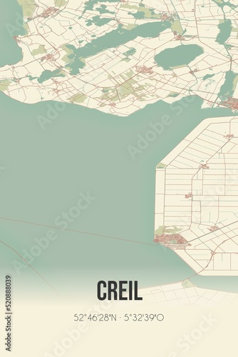 Retro Dutch city map of Creil located in Flevoland. Vintage street map.