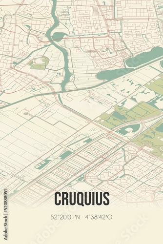 Retro Dutch city map of Cruquius located in Noord-Holland. Vintage street map.