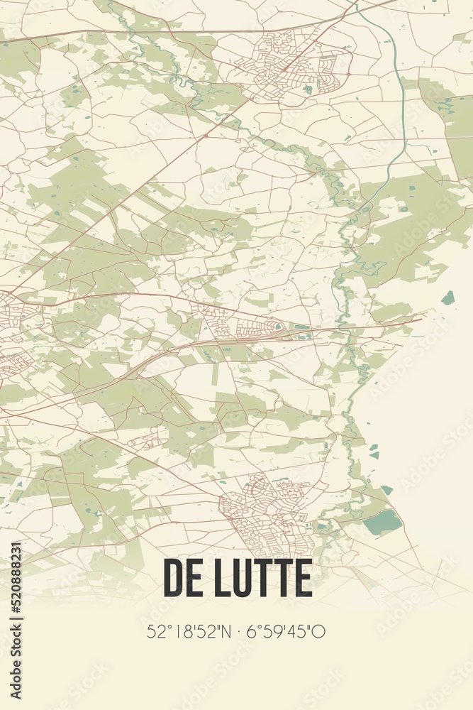 Obraz premium Retro Dutch city map of de Lutte located in Overijssel. Vintage street map.