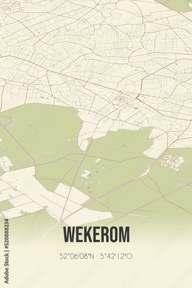 Retro Dutch city map of Wekerom located in Gelderland. Vintage street map.