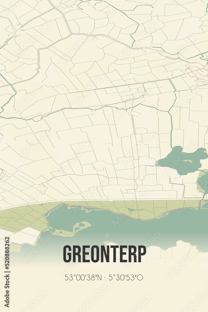 Obraz premium Retro Dutch city map of Greonterp located in Fryslan. Vintage street map.