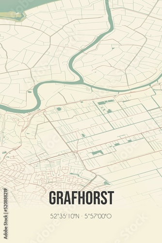 Retro Dutch city map of Grafhorst located in Overijssel. Vintage street map.