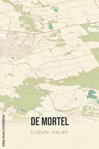 Retro Dutch city map of De Mortel located in Noord-Brabant. Vintage street map.