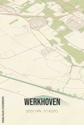 Retro Dutch city map of Werkhoven located in Utrecht. Vintage street map. photo