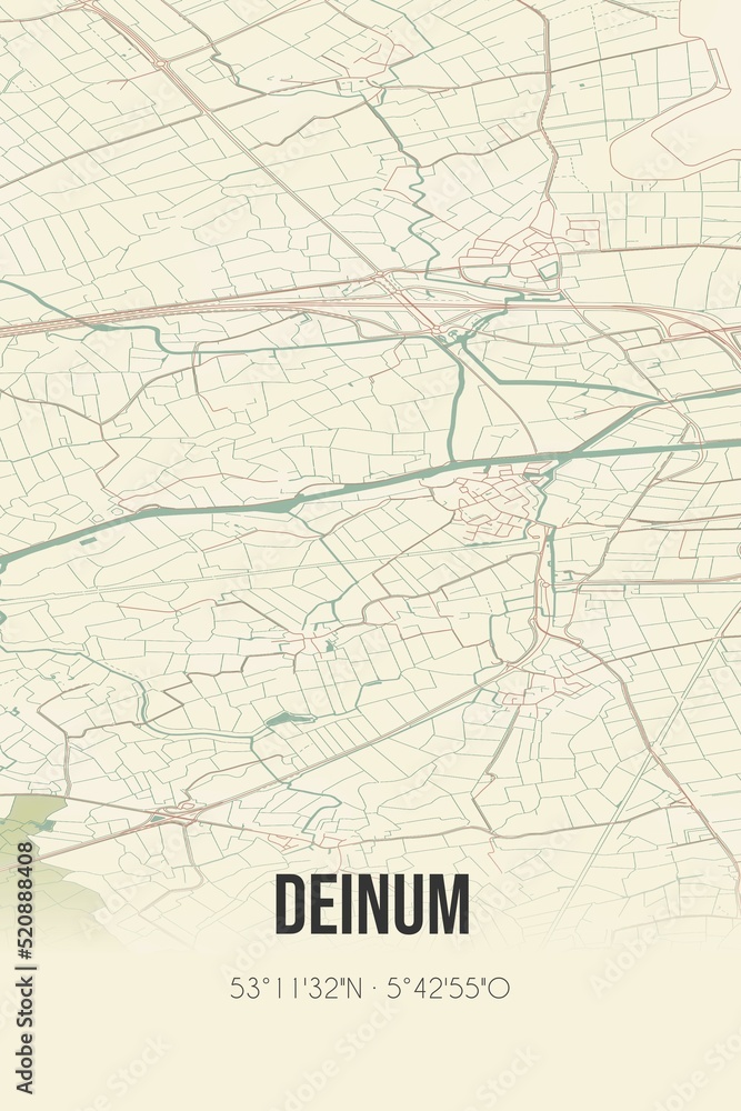 Retro Dutch city map of Deinum located in Fryslan. Vintage street map. Retro Dutch city map of Deinum located in Fryslan. Vintage street map.