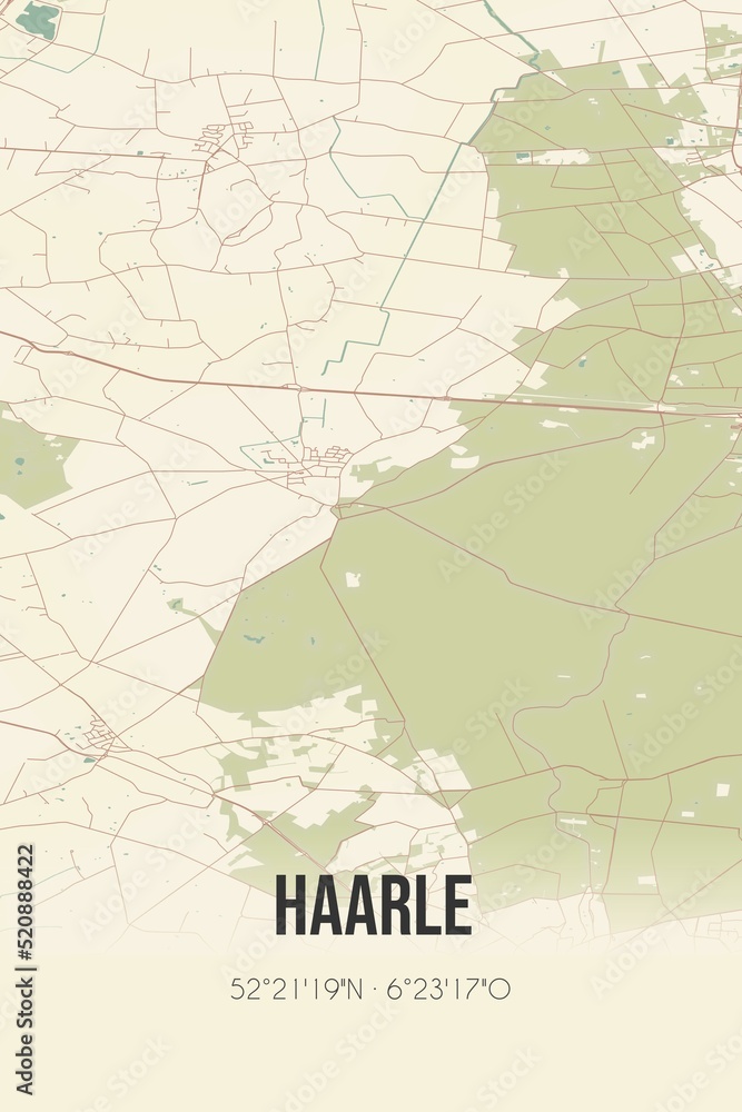 Retro Dutch city map of Haarle located in Overijssel. Vintage street map.