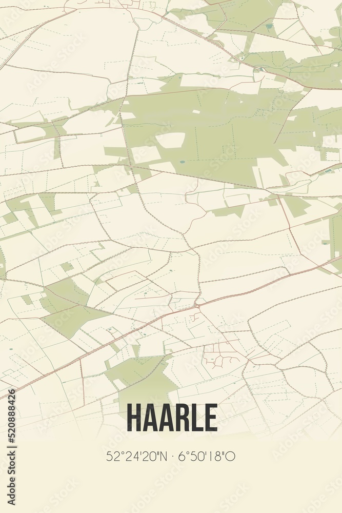 Retro Dutch city map of Haarle located in Overijssel. Vintage street map.