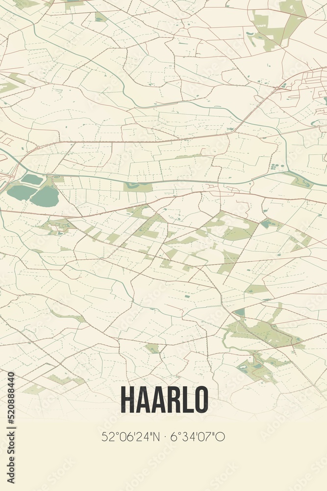 Retro Dutch city map of Haarlo located in Gelderland. Vintage street map.