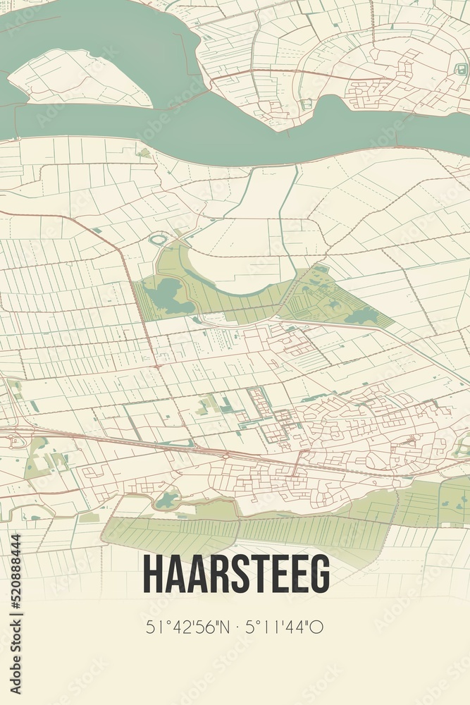 Retro Dutch city map of Haarsteeg located in Noord-Brabant. Vintage street map.
