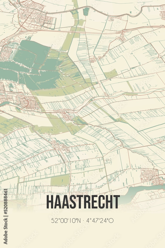 Obraz premium Retro Dutch city map of Haastrecht located in Zuid-Holland. Vintage street map.