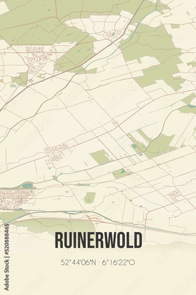 Retro Dutch city map of Ruinerwold located in Drenthe. Vintage street map.