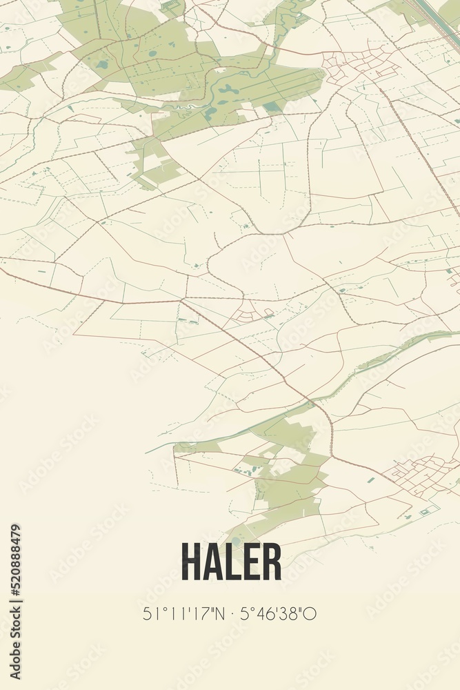 Retro Dutch city map of Haler located in Limburg. Vintage street map.