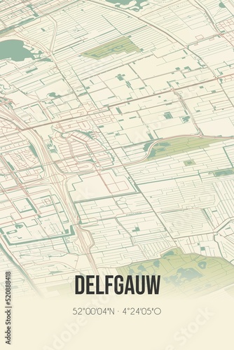 Retro Dutch city map of Delfgauw located in Zuid-Holland. Vintage street map.