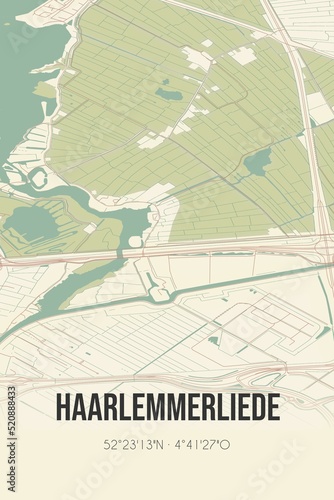 Retro Dutch city map of Haarlemmerliede located in Noord-Holland. Vintage street map. photo