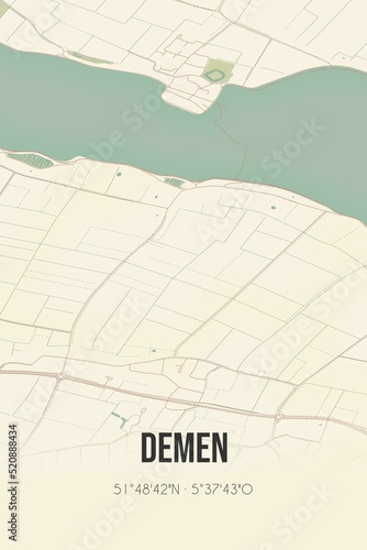 Retro Dutch city map of Demen located in Noord-Brabant. Vintage street map. photo