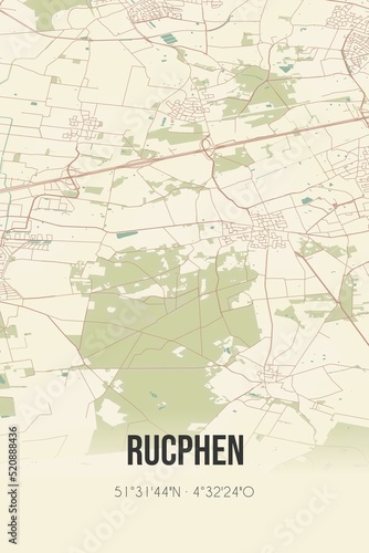 Retro Dutch city map of Rucphen located in Noord-Brabant. Vintage street map.