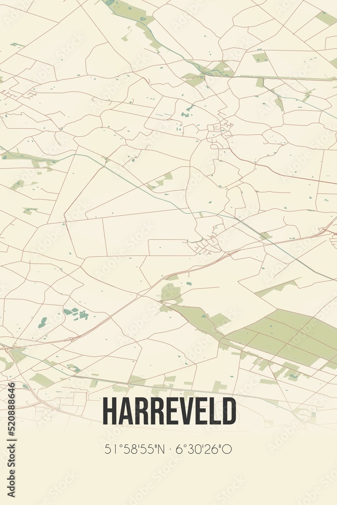 Retro Dutch city map of Harreveld located in Gelderland. Vintage street map.