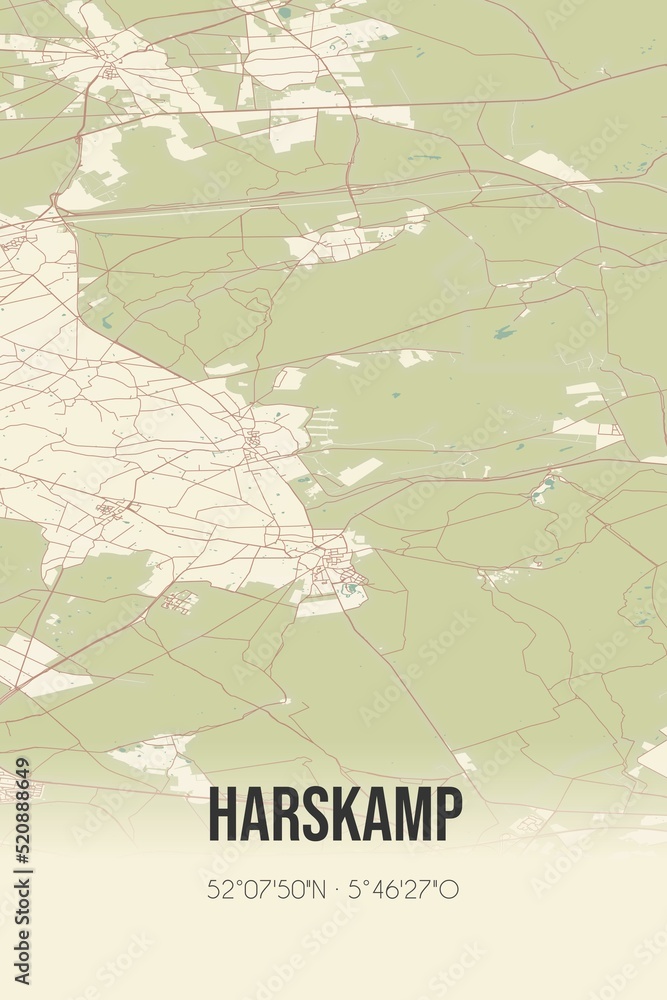 Retro Dutch city map of Harskamp located in Gelderland. Vintage street map. Retro Dutch city map of Harskamp located in Gelderland. Vintage street map.