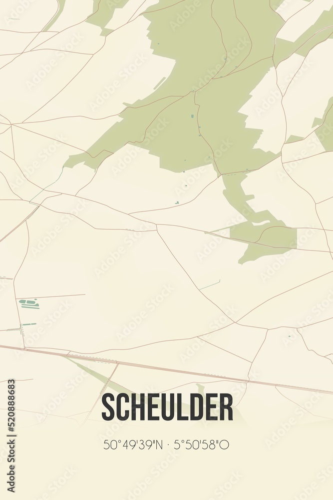 Retro Dutch city map of Scheulder located in Limburg. Vintage street map.