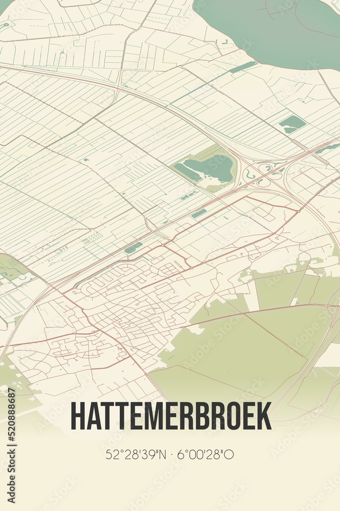 Obraz premium Retro Dutch city map of Hattemerbroek located in Gelderland. Vintage street map.