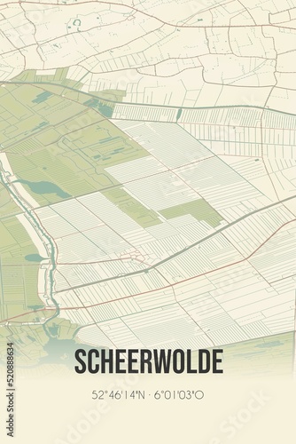Retro Dutch city map of Scheerwolde located in Overijssel. Vintage street map.