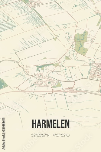 Retro Dutch city map of Harmelen located in Utrecht. Vintage street map.