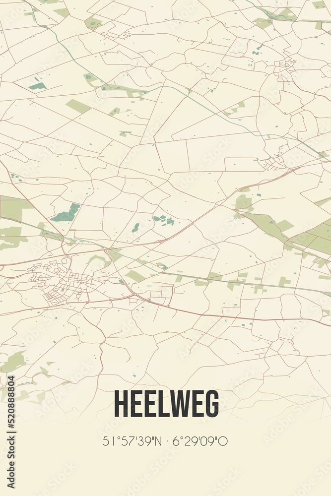 Retro Dutch city map of Heelweg located in Gelderland. Vintage street map.